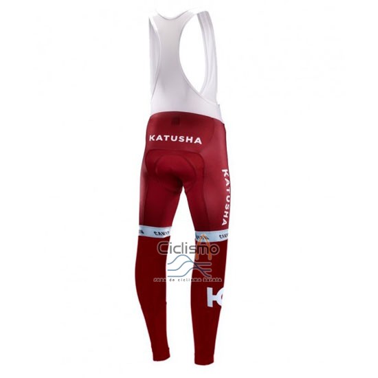 Katusha Alpecin Ropa Ciclismo Culotte Largo 2016 Mangas Largas Blanco y Rojo